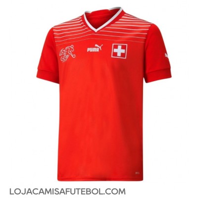 Camisa de Futebol Suíça Granit Xhaka #10 Equipamento Principal Mundo 2022 Manga Curta